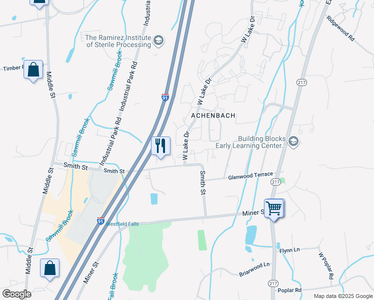 map of restaurants, bars, coffee shops, grocery stores, and more near 2 West Meadow Lane in Middletown