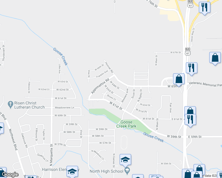 map of restaurants, bars, coffee shops, grocery stores, and more near 643 West 63rd Street in Davenport