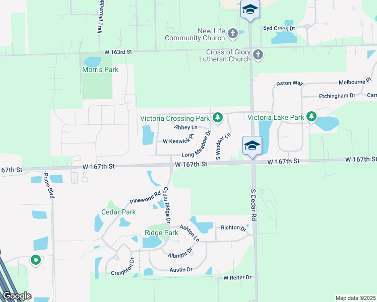 map of restaurants, bars, coffee shops, grocery stores, and more near 15041 Long Meadow Drive in Lockport