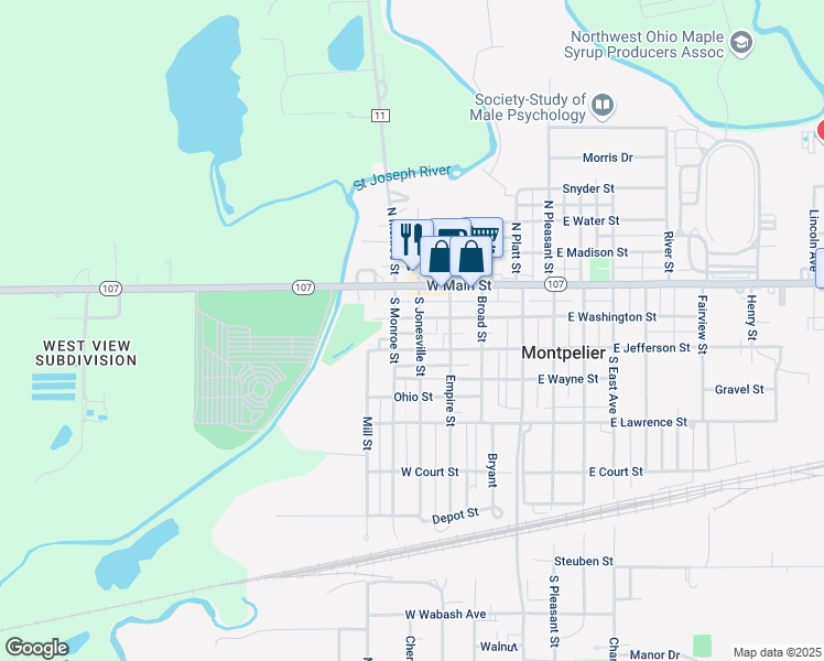 map of restaurants, bars, coffee shops, grocery stores, and more near 308 South Monroe Street in Montpelier