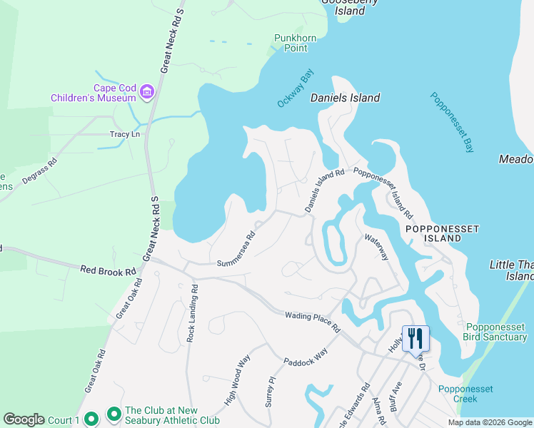 map of restaurants, bars, coffee shops, grocery stores, and more near 71 Summersea Road in Mashpee