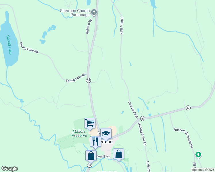 map of restaurants, bars, coffee shops, grocery stores, and more near 12 Sunny Lane in Sherman