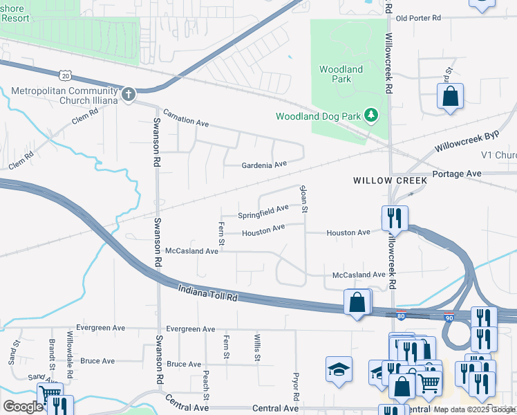 map of restaurants, bars, coffee shops, grocery stores, and more near 2399 Sloan Avenue in Portage