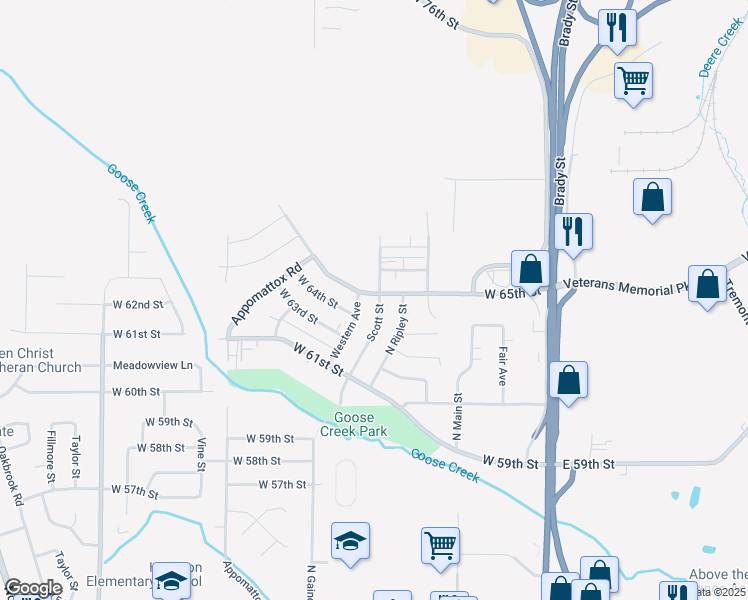map of restaurants, bars, coffee shops, grocery stores, and more near 6316 Scott Street in Davenport