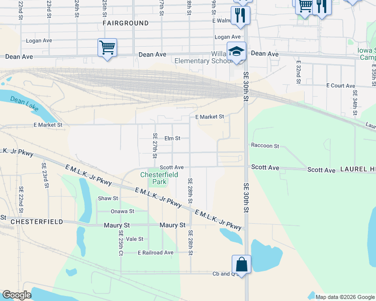 map of restaurants, bars, coffee shops, grocery stores, and more near 2732 Scott Avenue in Des Moines