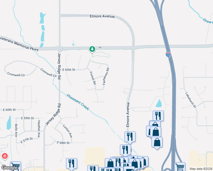 map of restaurants, bars, coffee shops, grocery stores, and more near 2913 East 63rd Street in Davenport