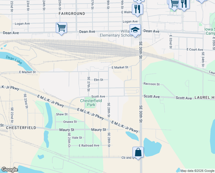 map of restaurants, bars, coffee shops, grocery stores, and more near 2732 Scott Avenue in Des Moines