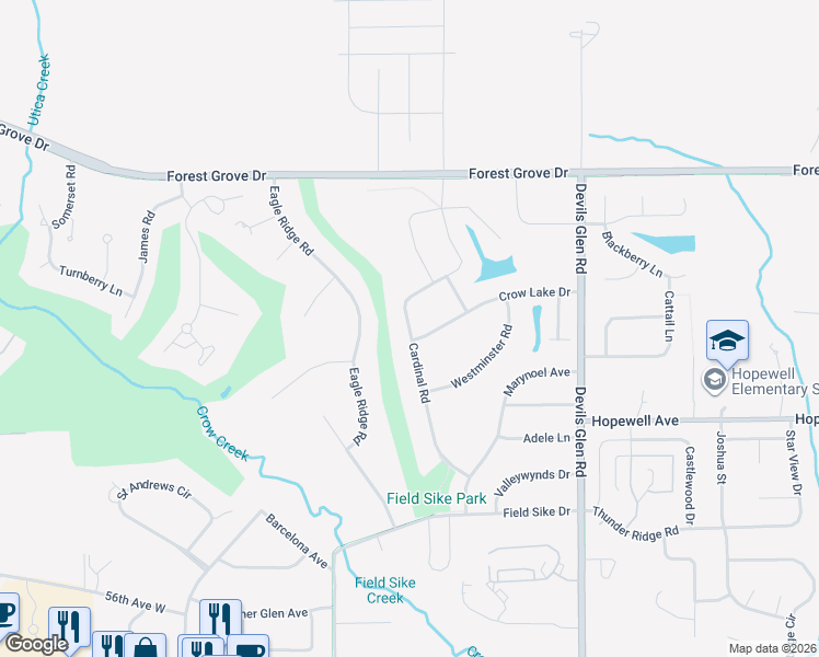 map of restaurants, bars, coffee shops, grocery stores, and more near Cardinal Road in Bettendorf