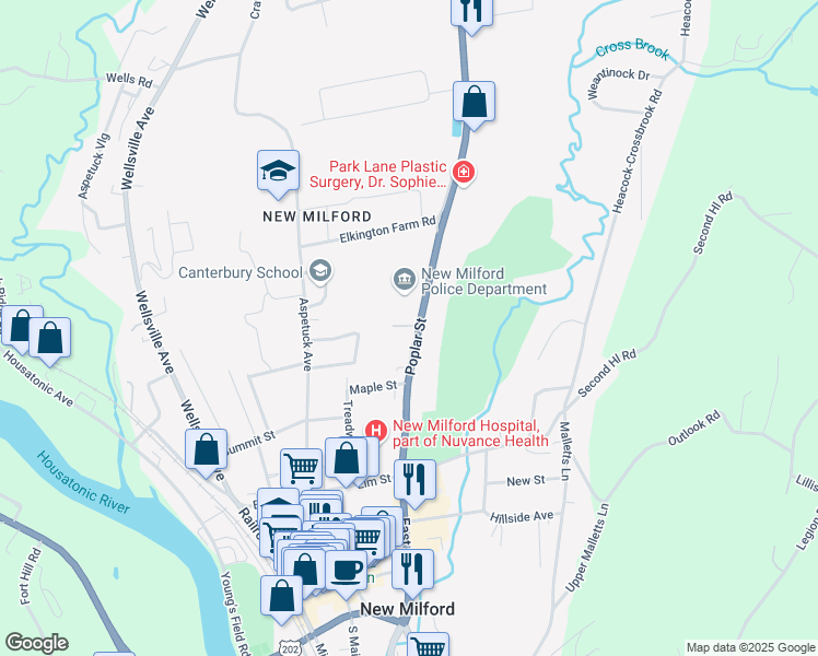 map of restaurants, bars, coffee shops, grocery stores, and more near 1 Buczek Lane in New Milford