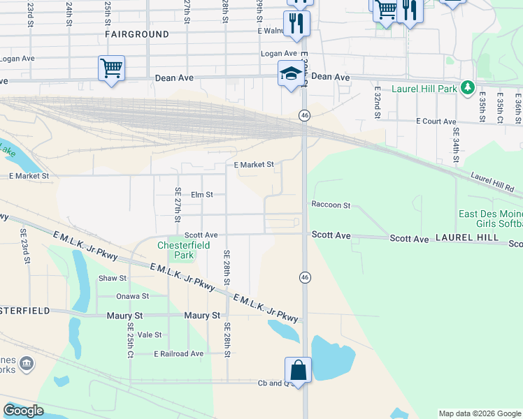 map of restaurants, bars, coffee shops, grocery stores, and more near 300 Southeast 29th Street in Des Moines