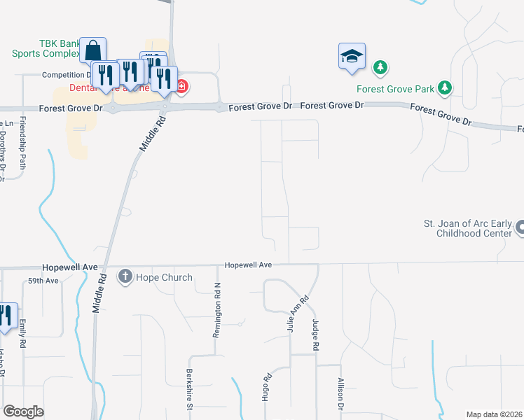 map of restaurants, bars, coffee shops, grocery stores, and more near Hopewell Avenue in Bettendorf