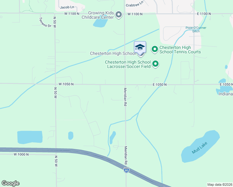map of restaurants, bars, coffee shops, grocery stores, and more near 2-48 W 1050 N in Chesterton