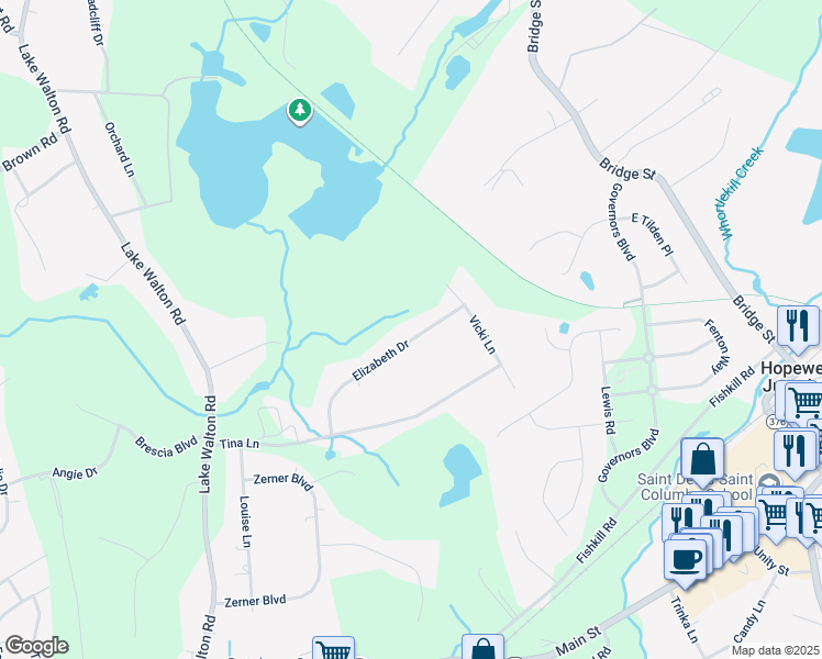 map of restaurants, bars, coffee shops, grocery stores, and more near 26 Elizabeth Drive in Hopewell Junction