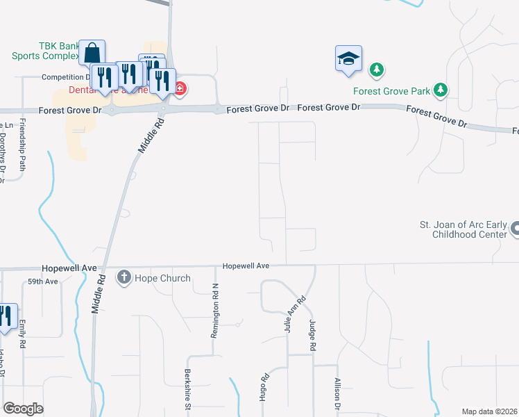 map of restaurants, bars, coffee shops, grocery stores, and more near Hopewell Avenue in Bettendorf
