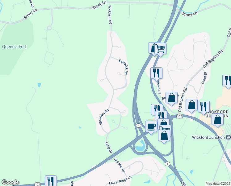 map of restaurants, bars, coffee shops, grocery stores, and more near 26 Eastwick Road in North Kingstown