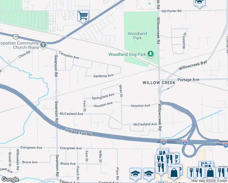 map of restaurants, bars, coffee shops, grocery stores, and more near 5841-5899 Sloan Avenue in Portage