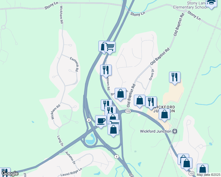 map of restaurants, bars, coffee shops, grocery stores, and more near 340 Scrabbletown Road in North Kingstown