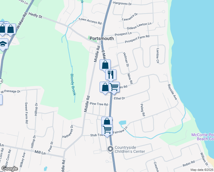 map of restaurants, bars, coffee shops, grocery stores, and more near 56 Crossing Court in Portsmouth