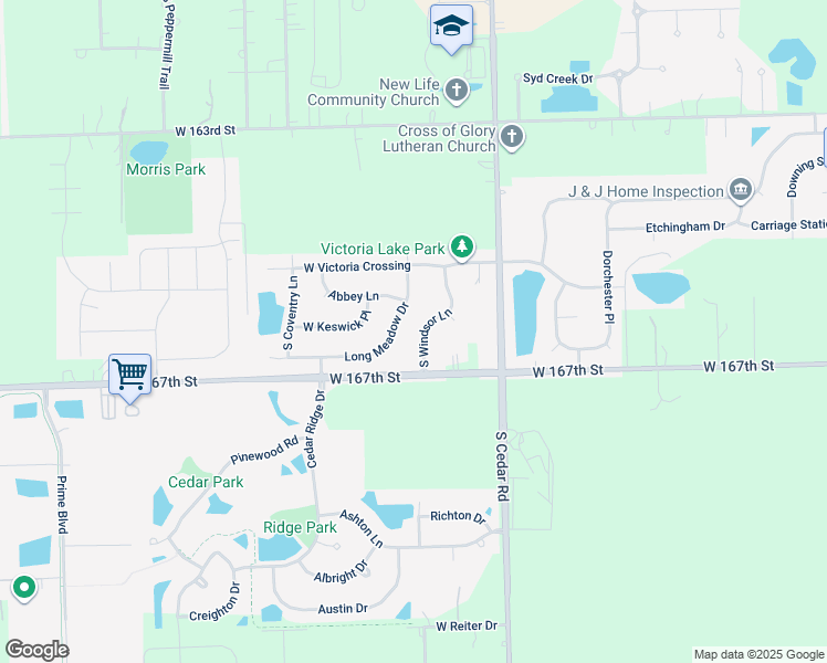 map of restaurants, bars, coffee shops, grocery stores, and more near 16626 South Windsor Lane in Lockport