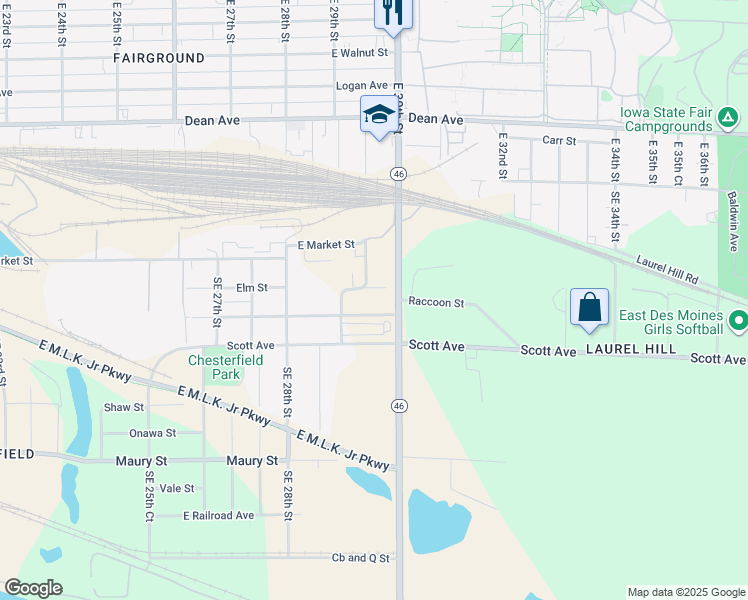 map of restaurants, bars, coffee shops, grocery stores, and more near 243 Southeast 29th Court in Des Moines