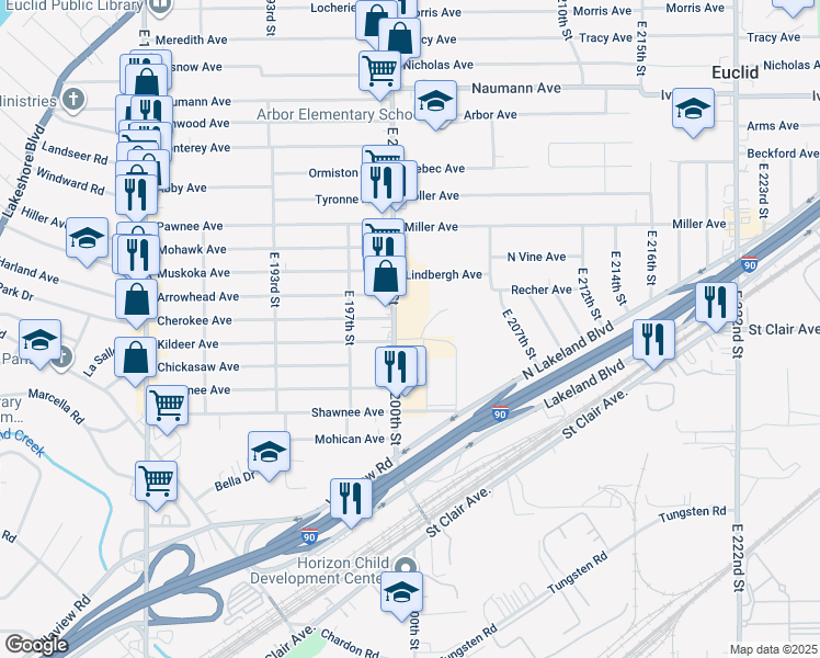 map of restaurants, bars, coffee shops, grocery stores, and more near in Cuyahoga County