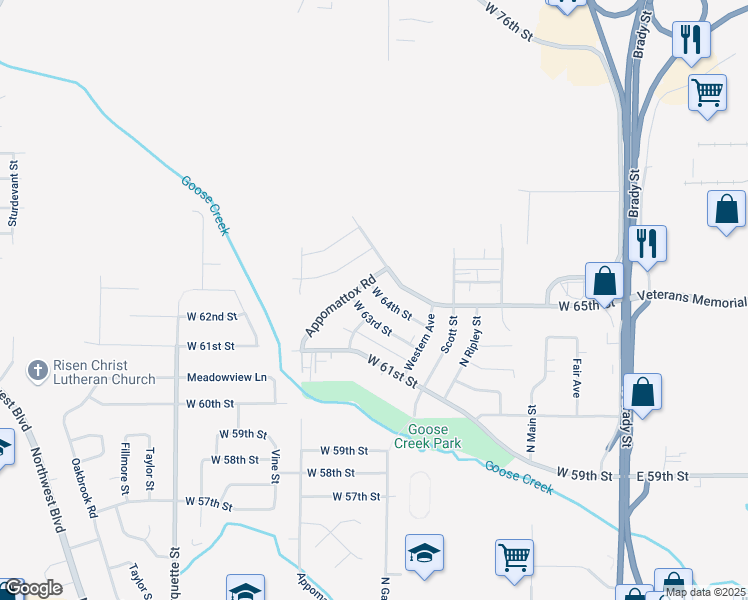 map of restaurants, bars, coffee shops, grocery stores, and more near 674 West 64th Street in Davenport