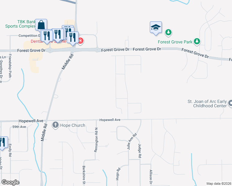 map of restaurants, bars, coffee shops, grocery stores, and more near Hopewell Avenue in Bettendorf