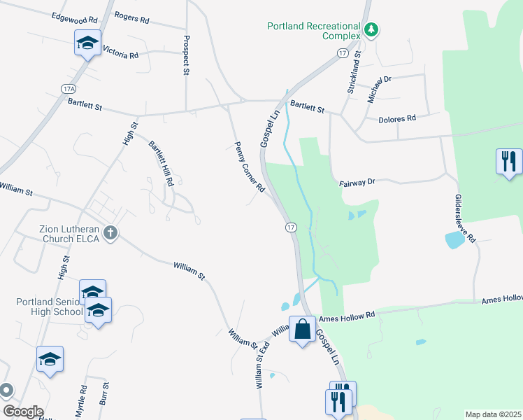 map of restaurants, bars, coffee shops, grocery stores, and more near 31 Penny Corner Road in Portland