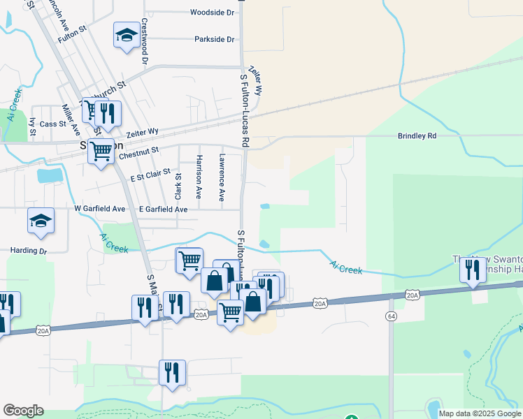 map of restaurants, bars, coffee shops, grocery stores, and more near 2955 S Fulton-Lucas Rd in Swanton