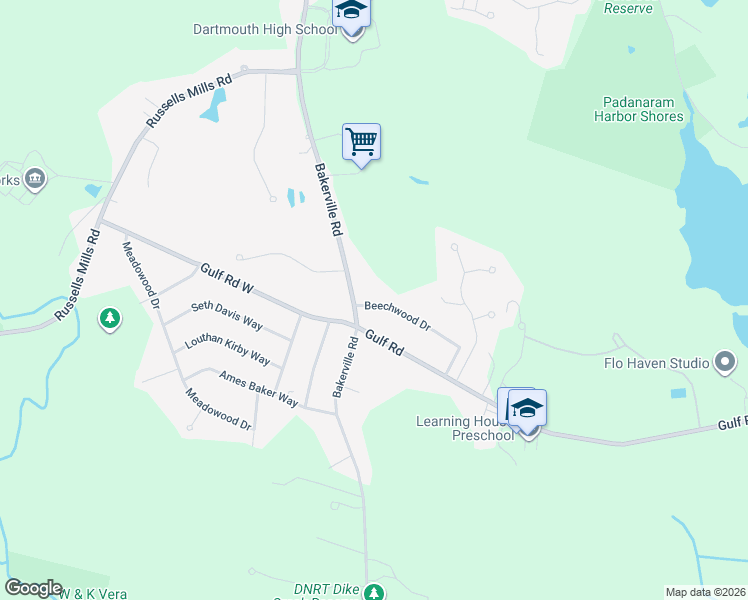 map of restaurants, bars, coffee shops, grocery stores, and more near 37 Beechwood Drive in Dartmouth