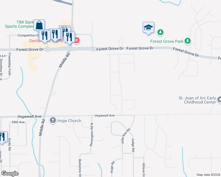 map of restaurants, bars, coffee shops, grocery stores, and more near Hopewell Avenue in Bettendorf