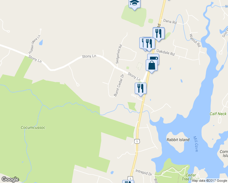 map of restaurants, bars, coffee shops, grocery stores, and more near 188 Burnt Cedar Drive in North Kingstown