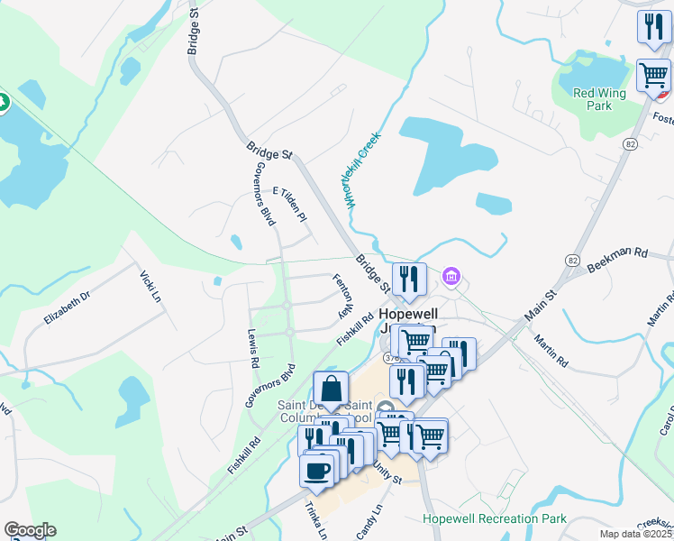 map of restaurants, bars, coffee shops, grocery stores, and more near 100 Fenton Way in Hopewell Junction