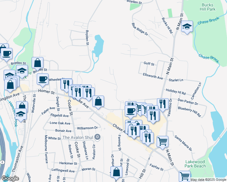 map of restaurants, bars, coffee shops, grocery stores, and more near 113 Judith Lane in Waterbury