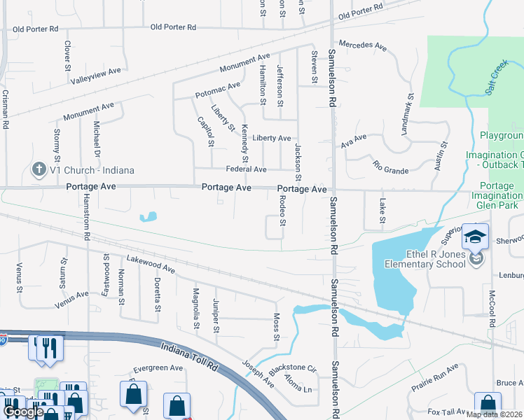 map of restaurants, bars, coffee shops, grocery stores, and more near 6644 Spurr Avenue in Portage