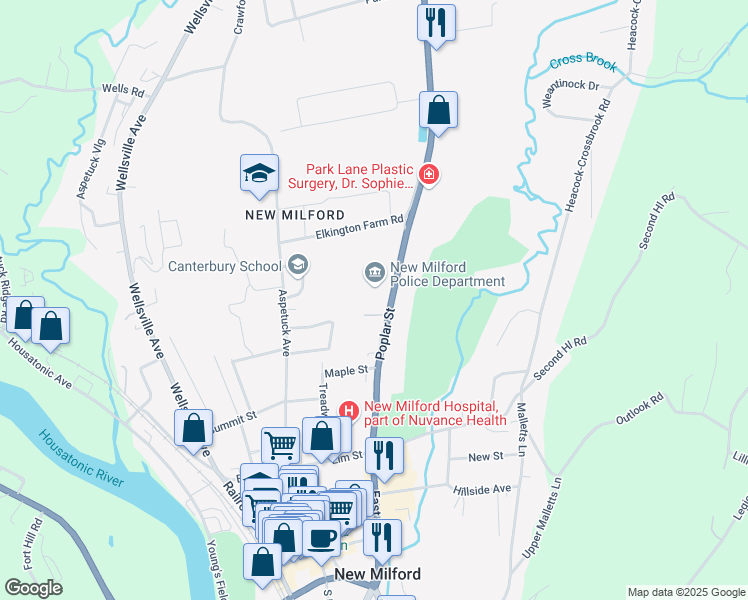 map of restaurants, bars, coffee shops, grocery stores, and more near 1 Buczek Lane in New Milford