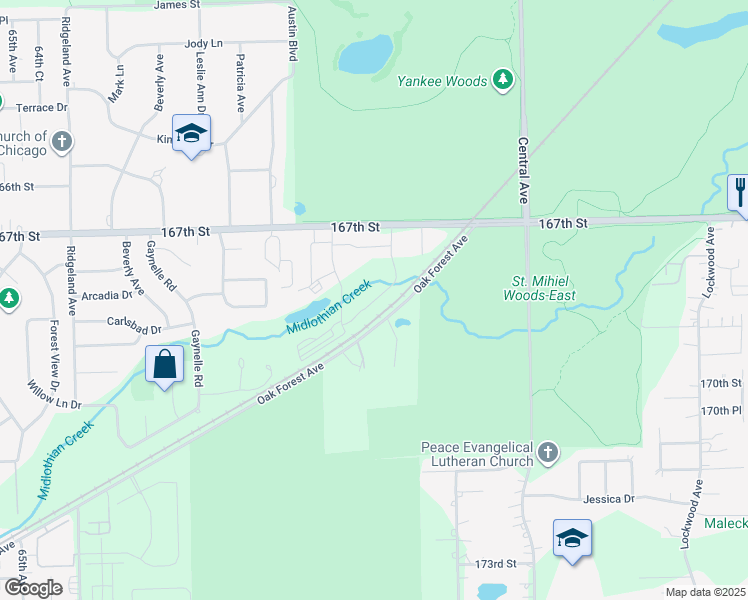 map of restaurants, bars, coffee shops, grocery stores, and more near 5900 Lake Bluff Drive in Tinley Park