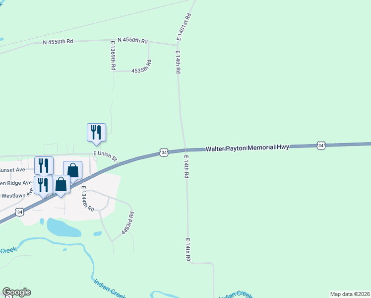 map of restaurants, bars, coffee shops, grocery stores, and more near 4500 East 14th Road in Earlville