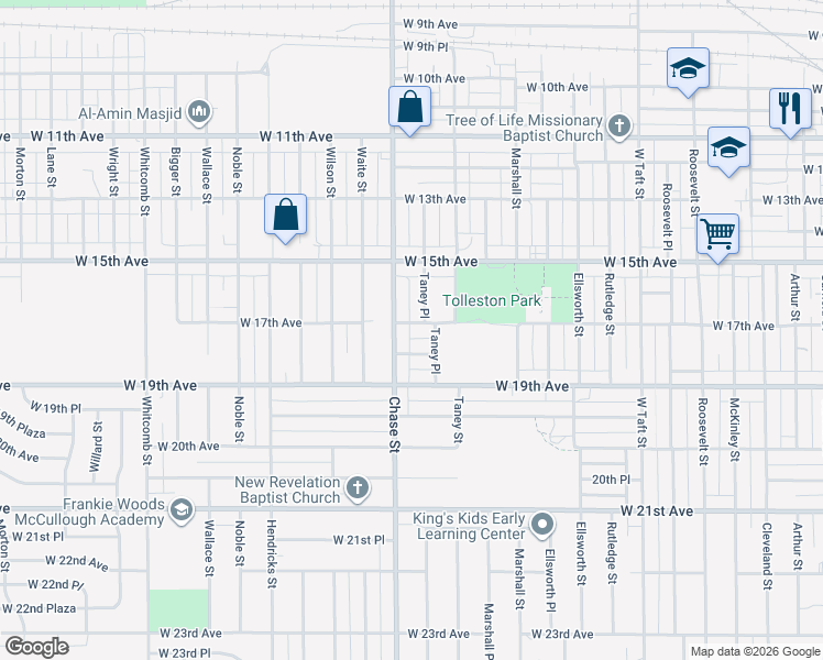 map of restaurants, bars, coffee shops, grocery stores, and more near 2935 West 17th Avenue in Gary