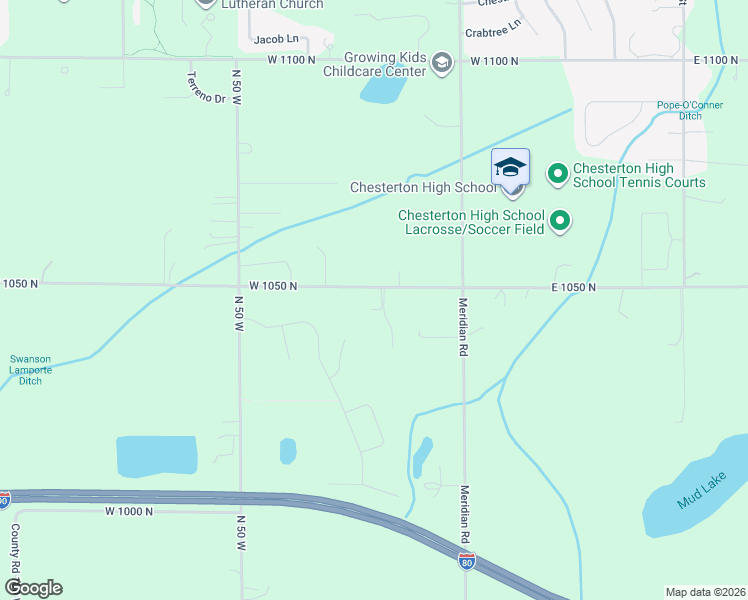 map of restaurants, bars, coffee shops, grocery stores, and more near 18 West 1050 North in Chesterton