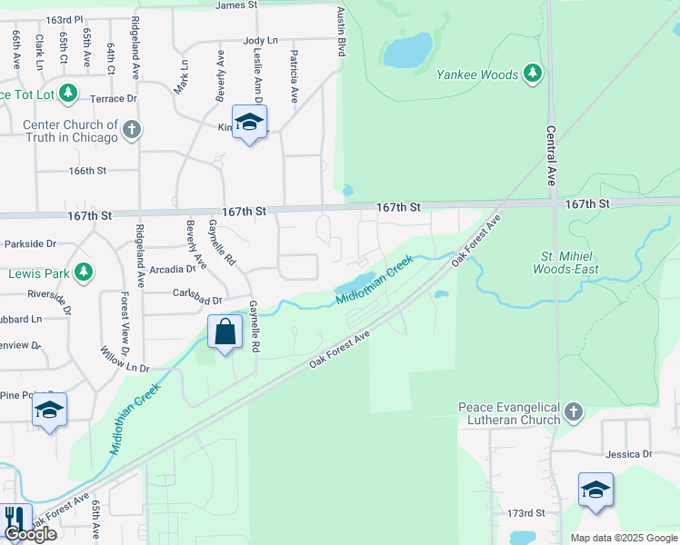 map of restaurants, bars, coffee shops, grocery stores, and more near 5964 Lakeside Place in Tinley Park