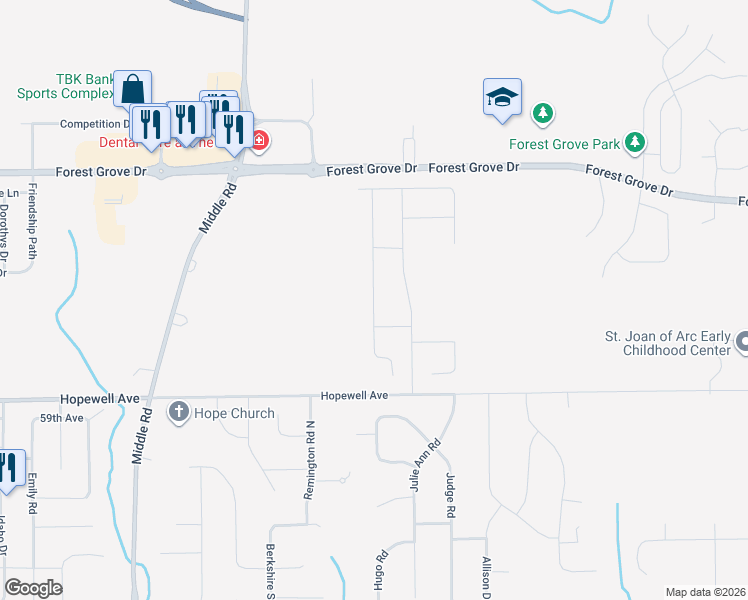 map of restaurants, bars, coffee shops, grocery stores, and more near Hopewell Avenue in Bettendorf