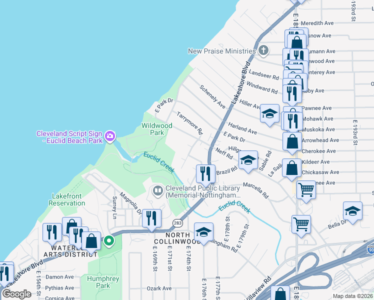 map of restaurants, bars, coffee shops, grocery stores, and more near 812 Hoover Road in Cleveland