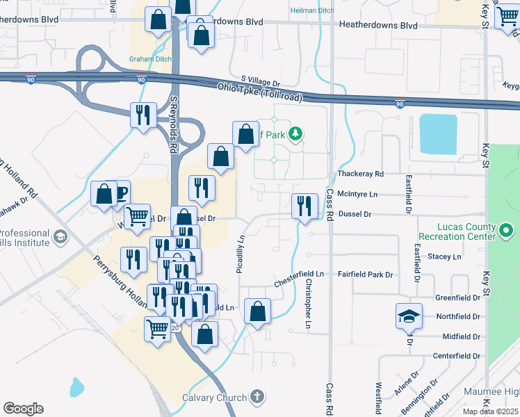 map of restaurants, bars, coffee shops, grocery stores, and more near 302 Wrexham Lane in Maumee