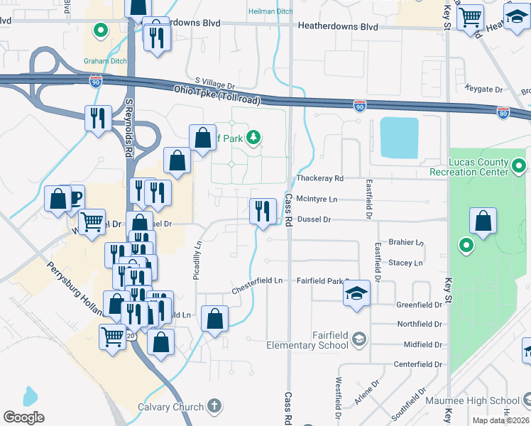 map of restaurants, bars, coffee shops, grocery stores, and more near 1901 Somerville Court in Maumee