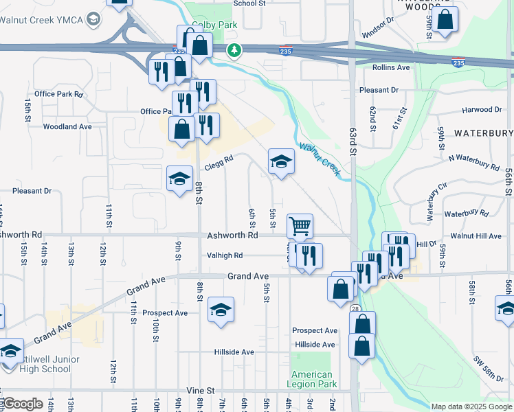 map of restaurants, bars, coffee shops, grocery stores, and more near 1029 6th Street in West Des Moines