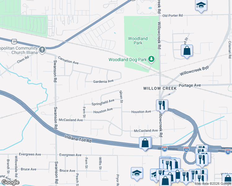 map of restaurants, bars, coffee shops, grocery stores, and more near 5841 Sloan Street in Portage