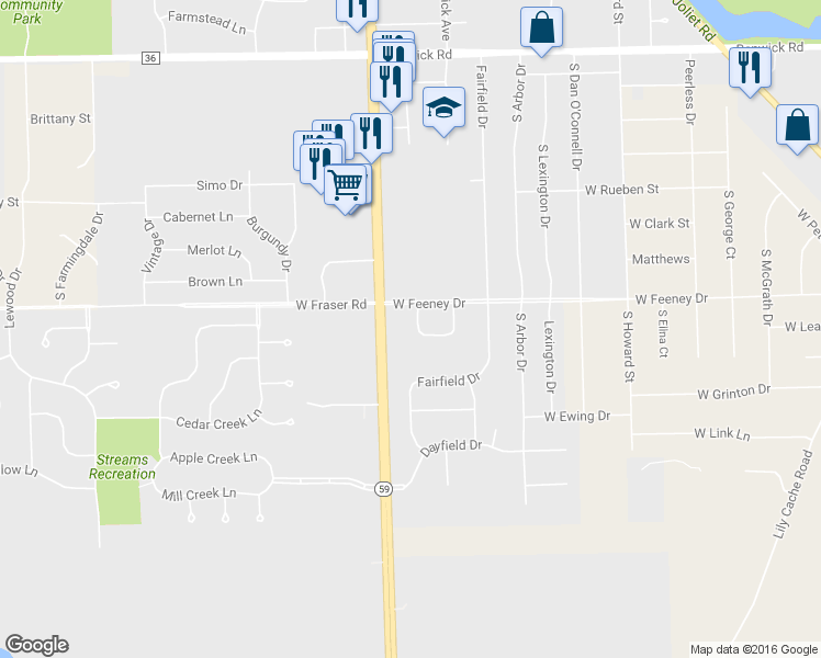 map of restaurants, bars, coffee shops, grocery stores, and more near 23919 Mc Mullin Circle in Plainfield