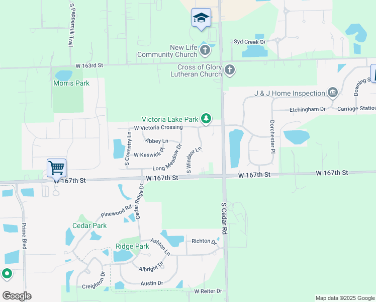 map of restaurants, bars, coffee shops, grocery stores, and more near 16626 South Windsor Lane in Lockport