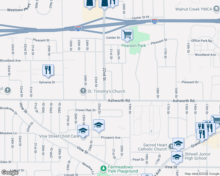 map of restaurants, bars, coffee shops, grocery stores, and more near 1024 21st Street in West Des Moines